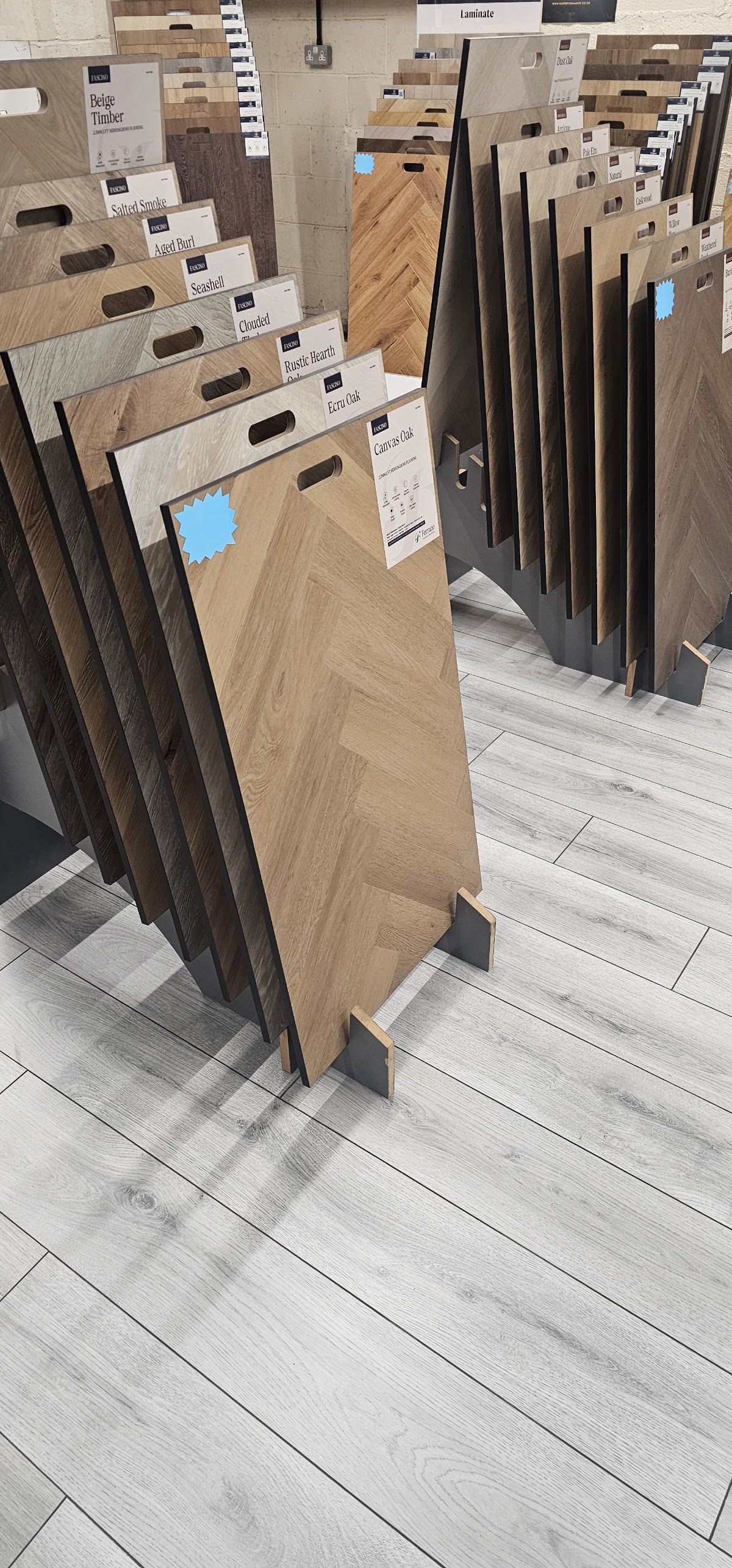 Herringbone and oak engineered wood sample boards